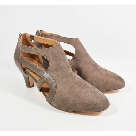 Comfort View Sage Taupe Side Cutout Heel Ankle Shootie Pumps Sz 11W - Picture 3 of 6